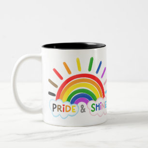 Pride & Shine LGBTQ+ Regnbågssoluppgång Lycklig Två-Tonad Mugg