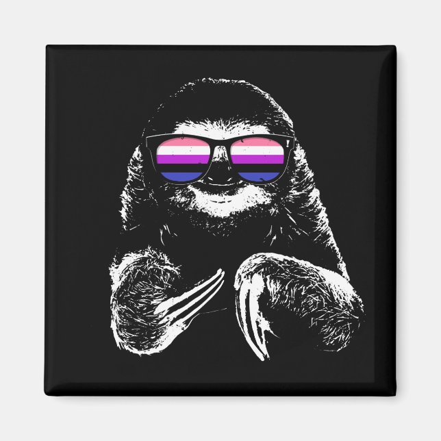 Pride Sloth Genderfluid Flagga Sunglass Magnet (Framsidan)