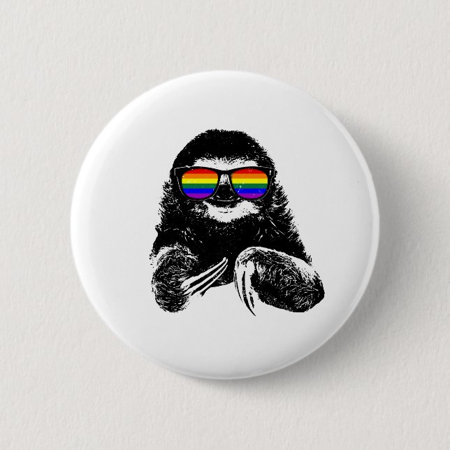 Pride Sloth LGBTQ Flagga Sunglass Knapp (Framsida)