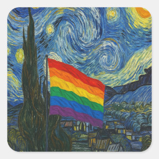 Pride Starry Night Sticker Fyrkantigt Klistermärke