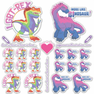 Pride Sticker-sortiment med dinosaurier! Klistermärken