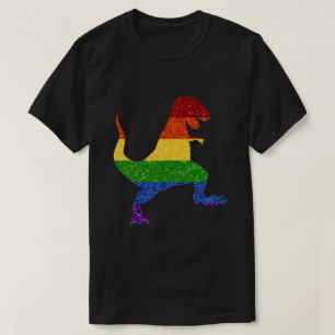 Pride T-Rex för HBT Glitter-regnbåge T Shirt