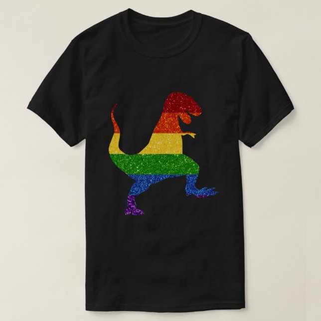 Pride T-Rex för HBT Glitter-regnbåge T Shirt (Design framsida)