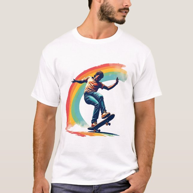 Pride T-Shirt - Rainbow Skateboarder (Framsida)