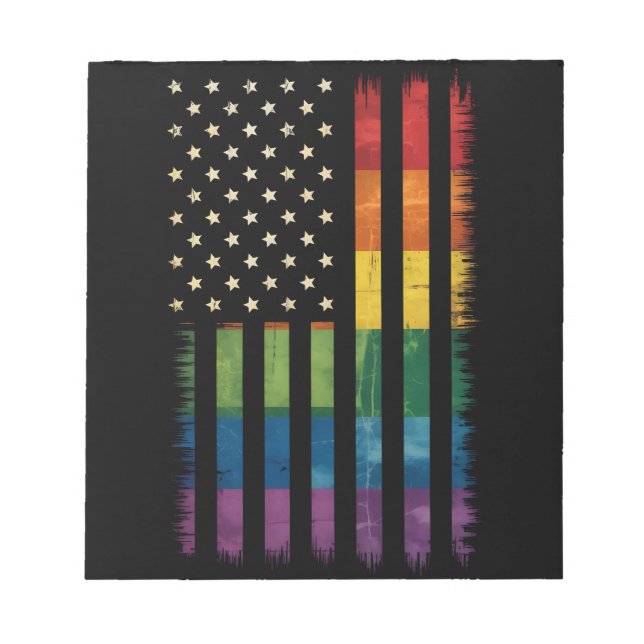 Pride USA Amerika Distressed regnbågsflagga LGBTQ Anteckningsblock (Framsida)