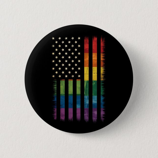 Pride USA Amerika Distressed regnbågsflagga LGBTQ Knapp (Framsida)