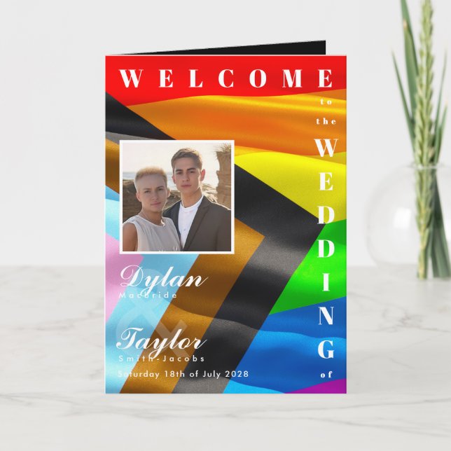 Prideflagga fet typografi vikt bröllop program (Framsida)