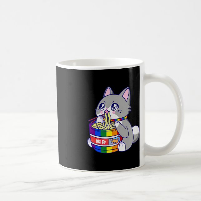Prideflagga med Anime Pride Katt som äter  Kaffemugg (Höger)