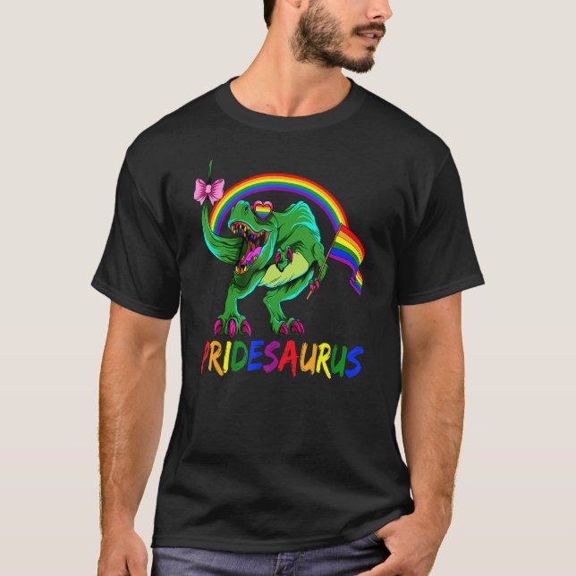 Pridesaurus T Rex LGBT Pride Gay Rainbow T Rex Din Shirt (Framsida)