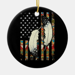 Pridet American Flagga Native Tribe Feather Julgransprydnad Keramik
