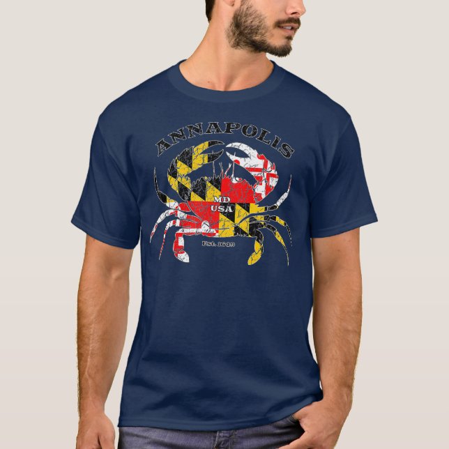Pridet Annapolis Maryland Statlig flagga Crab Fish T Shirt (Framsida)