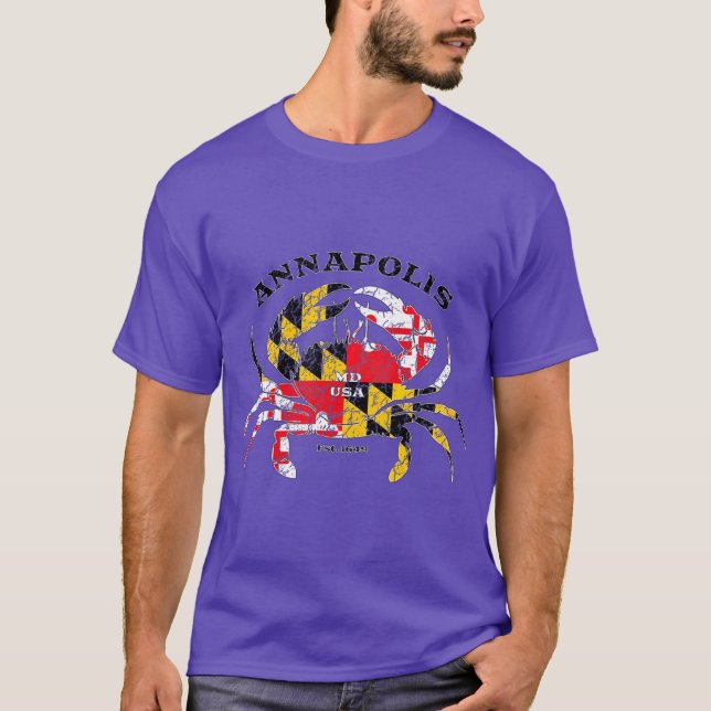Pridet Annapolis Maryland Statlig flagga Crab Fish T Shirt (Framsida)