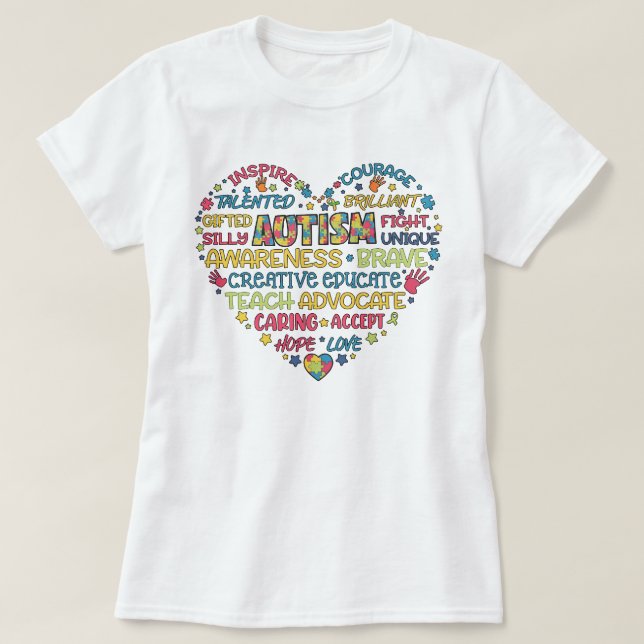 Pridet Autism Awareness Heart Puzzle Biet T Shirt (Design framsida)