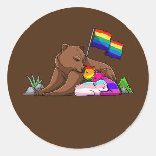 Pridet Bear Mamma Free Hug LGBT Gay Transgender Runt Klistermärke