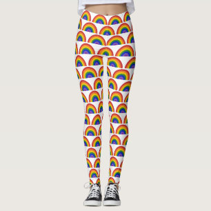 Pridet Bright Rainbow Mönster på White LGBTQ Leggings