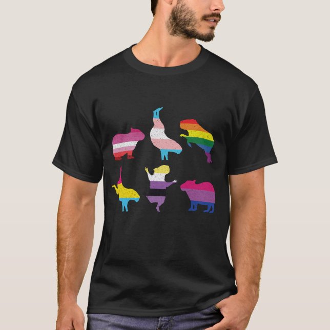 Pridet Capybara LGBTQ Rainbow Vatten Gris Transgen T Shirt (Framsida)