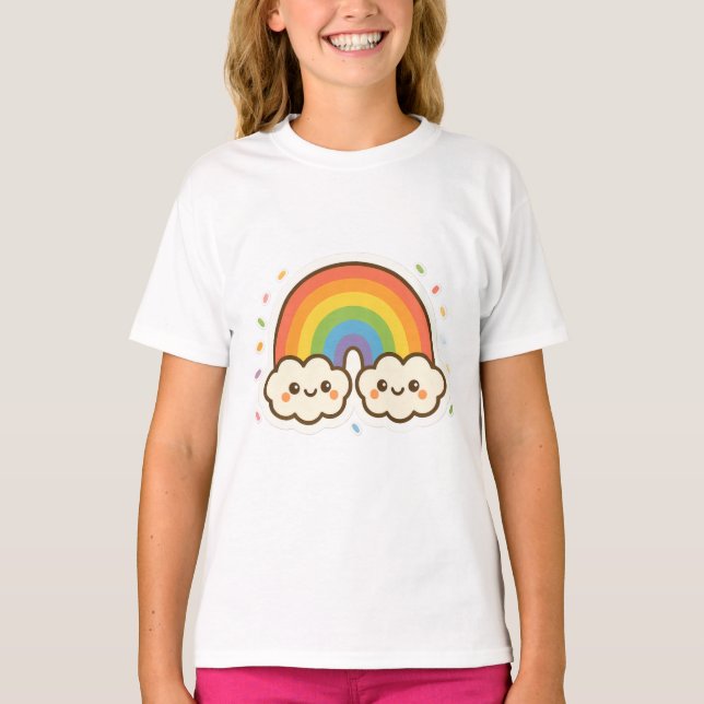 Pridet Colorful Kawaii Rainbow T Shirt (Framsida)