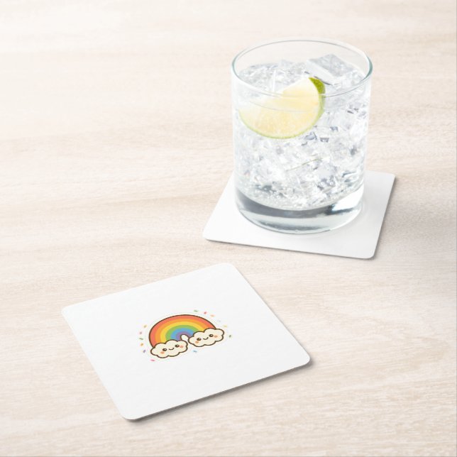 Pridet Colorful Kawaii Rainbow Underlägg Papper Kvadrat (Insitu)