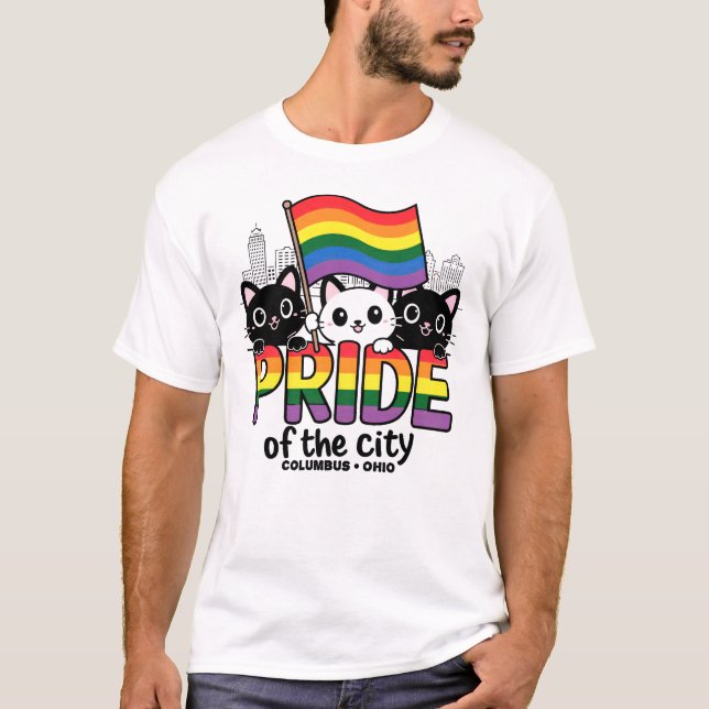 Pridet Columbus City Ohio USA Rainbow Flagga T Shirt (Framsida)