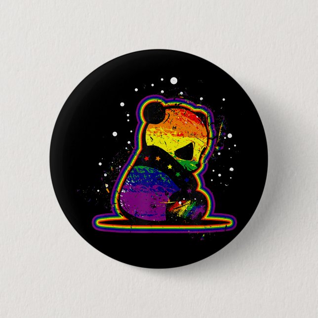 Pridet Cute Rainbow Panda Funny Heart Rainbow Lgbt Knapp (Framsida)