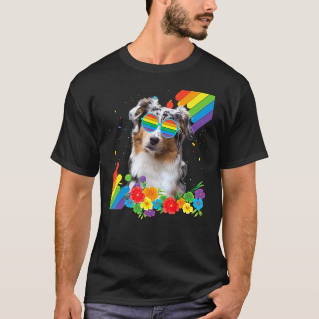 Pridet Flagga för Hund Australian shepherd Lgbt Ga T Shirt (Framsida)