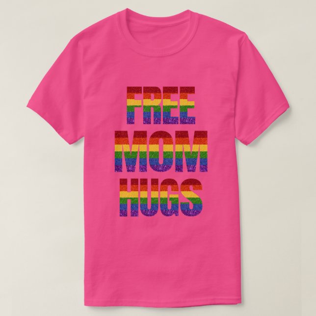 Pridet Flagga Free Mamma Hugs Glitter T Shirt (Design framsida)