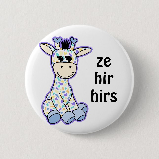 PRIDET Flagga Giraffe, ditt PRONOUNS Cute Genderfa Knapp (Framsida)