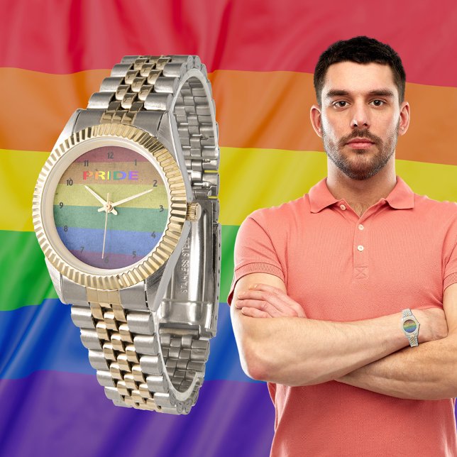 Pridet Flagga Retro Stil Armbandsur (LGBT Rainbow Pride Flag Retro Style Watch)