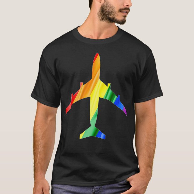Pridet Flygplan Rainbow Flagga Flight Attendant T Shirt (Framsida)