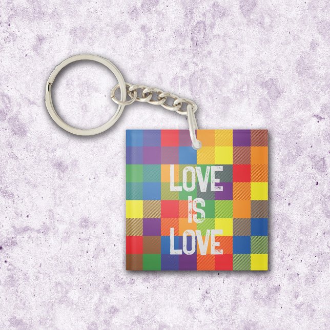 Pridet för kontroll av Rainbow Buffalo Pset Person (Acrylic Keychain - Buffalo Check Plaid Rainbow Colors)