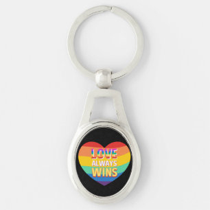 Pridet gay-kärlek vinner alltid. Rainbow färg. Ovalt Silverfärgad Nyckelring