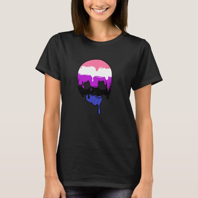 Pridet Genderfluid Dripping Skull T Shirt (Framsida)