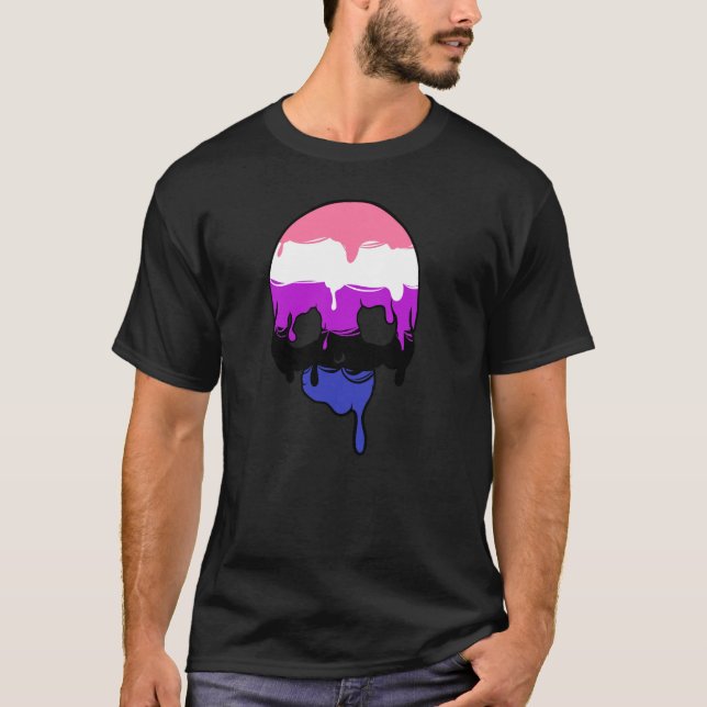 Pridet Genderfluid Dripping Skull T Shirt (Framsida)