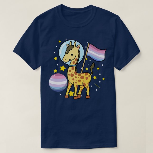 Pridet Giraffe Astronaut Bigender T Shirt (Design framsida)