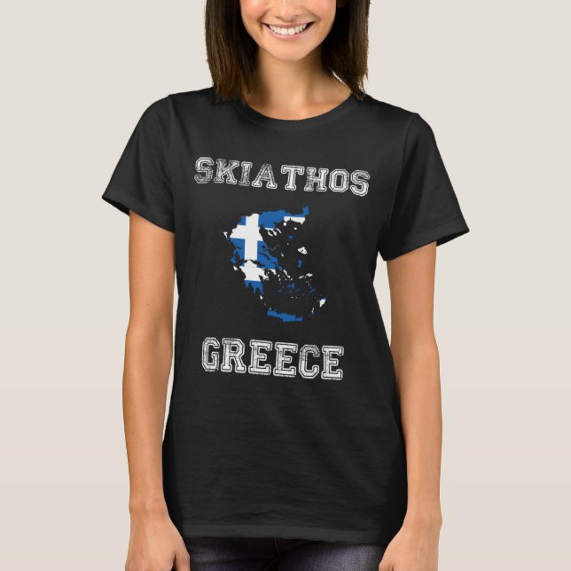 Pridet Grekland Distress Flagga Skiathos T Shirt (Framsida)