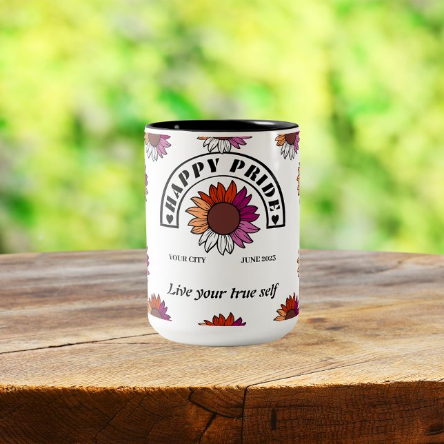 Pridet HBT TQ Lycklig: Solros i Lesbisk Flagga Fär Två-Tonad Mugg (Skapare uppladdad)