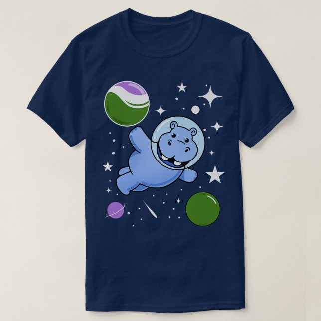 Pridet Hippo Astronaut Genderqueer T Shirt (Design framsida)