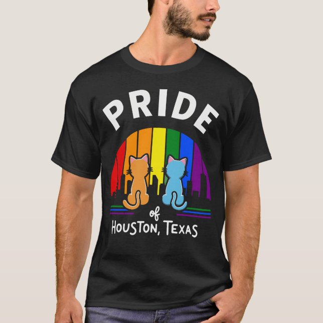 Pridet Houston City Texas USA Rainbow Flagga T Shirt (Framsida)