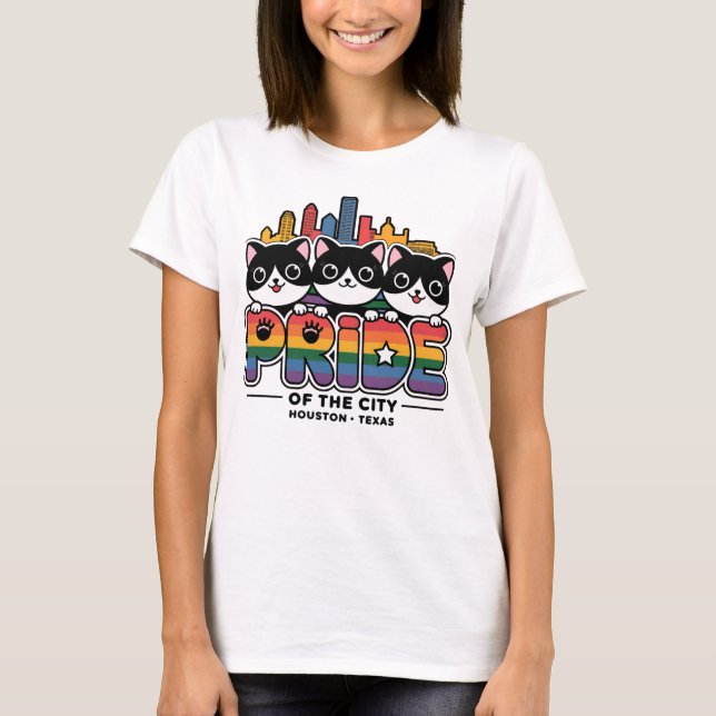 Pridet Houston City Texas USA Rainbow Flagga T Shirt (Framsida)