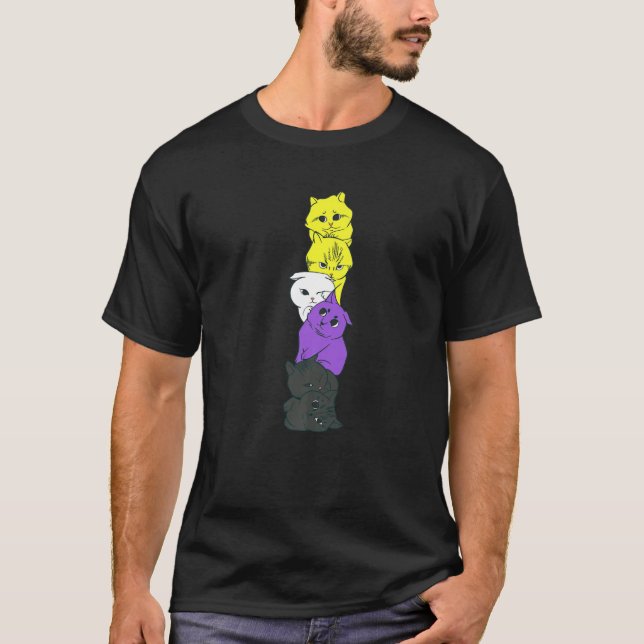 Pridet Icke-binärt katt Icke-binärt Flagga Färg T Shirt (Framsida)