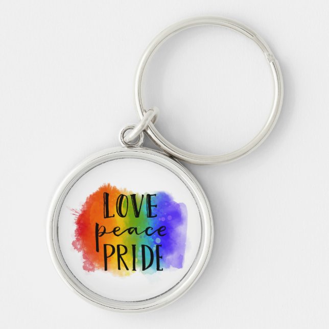 Pridet Kärlek Peace Rund Silverfärgad Nyckelring (Framsidan)