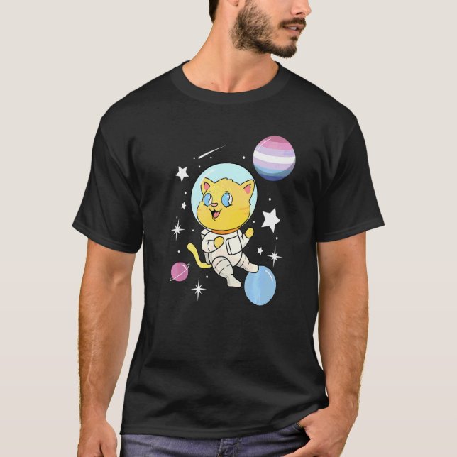 Pridet Katt i Space Bigender T Shirt (Framsida)