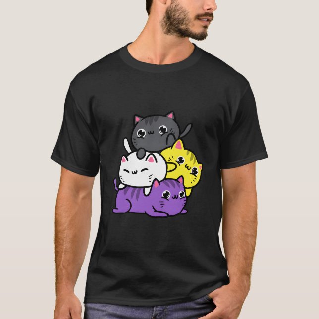 Pridet Kawaii Cat Pile Nonbinary T Shirt (Framsida)