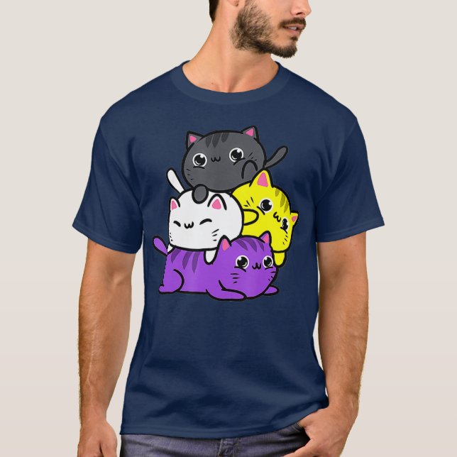 Pridet Kawaii Cat Pile Nonbinary T Shirt (Framsida)