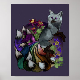 Pridet Kitsune och Columbine Flowers Poster