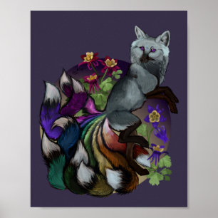 Pridet Kitsune och Columbine Flowers Poster
