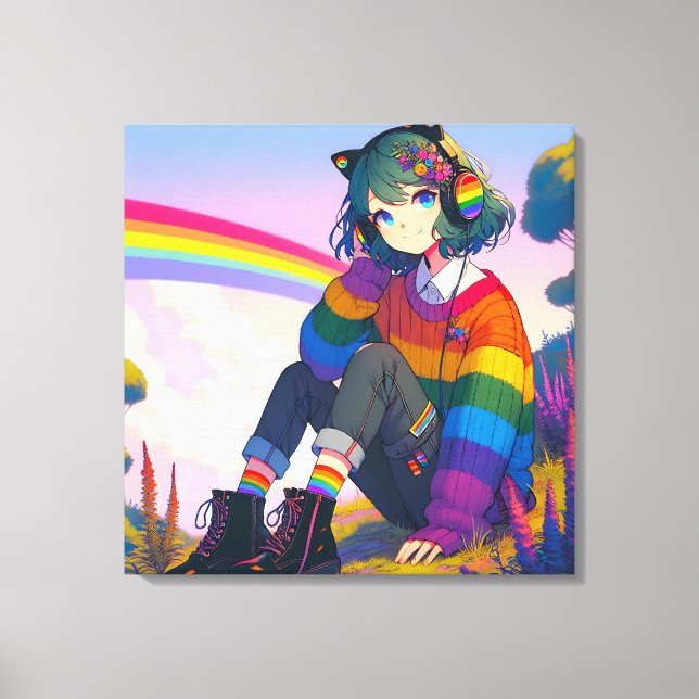 Pridet Lesbisk för Anime Girl Canvastryck (Framsida)