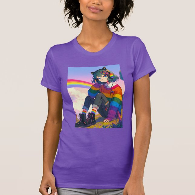 Pridet Lesbisk för Anime Girl T Shirt (Framsida)