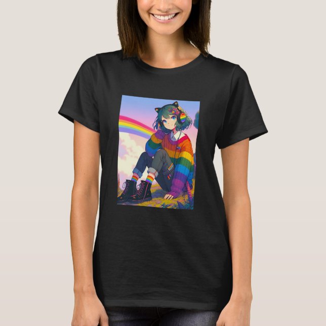 Pridet Lesbisk för Anime Girl T Shirt (Framsida)