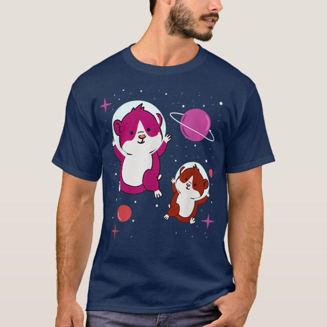Pridet lesbisk Hamster in Space Lesbisk T Shirt (Framsida)